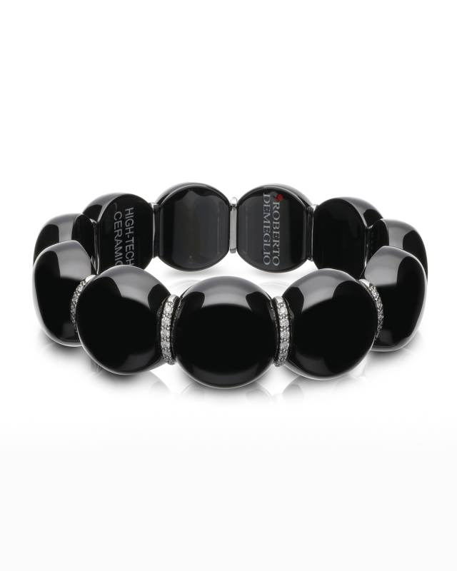 Dama Ceramic Beaded Stretch Bracelet with 5-Diamond Rondelles